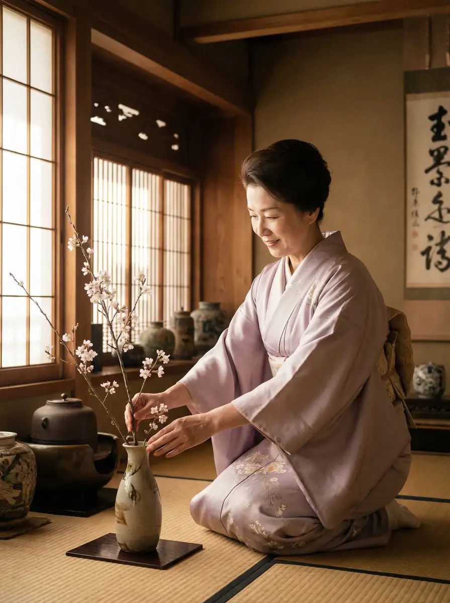 一位优雅的 女大学生 | 女大学生官方平台 - 吃瓜爆料女大学生短视频分享平台 在和室中插花
